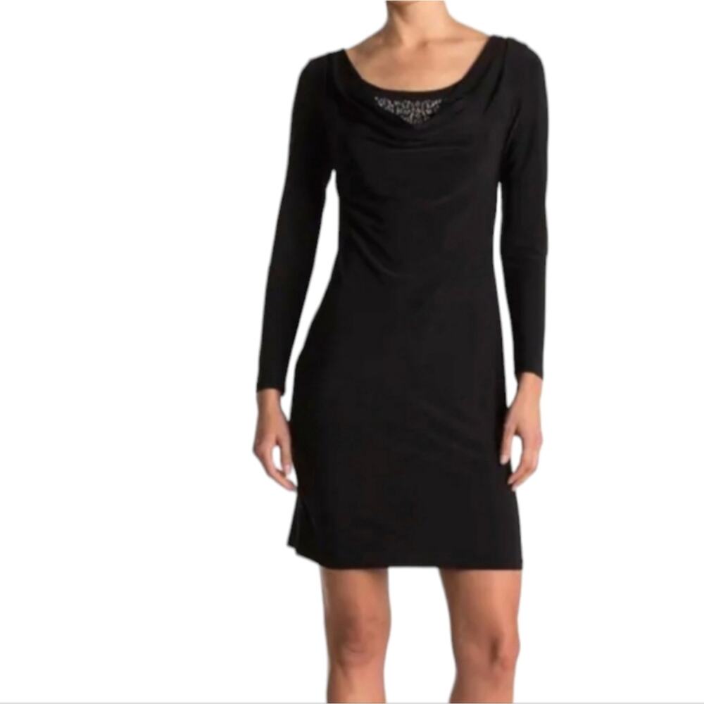 Marina Dress Women's Size 10 Black Silver Bead Studded Jersey Long Sleeve Mini